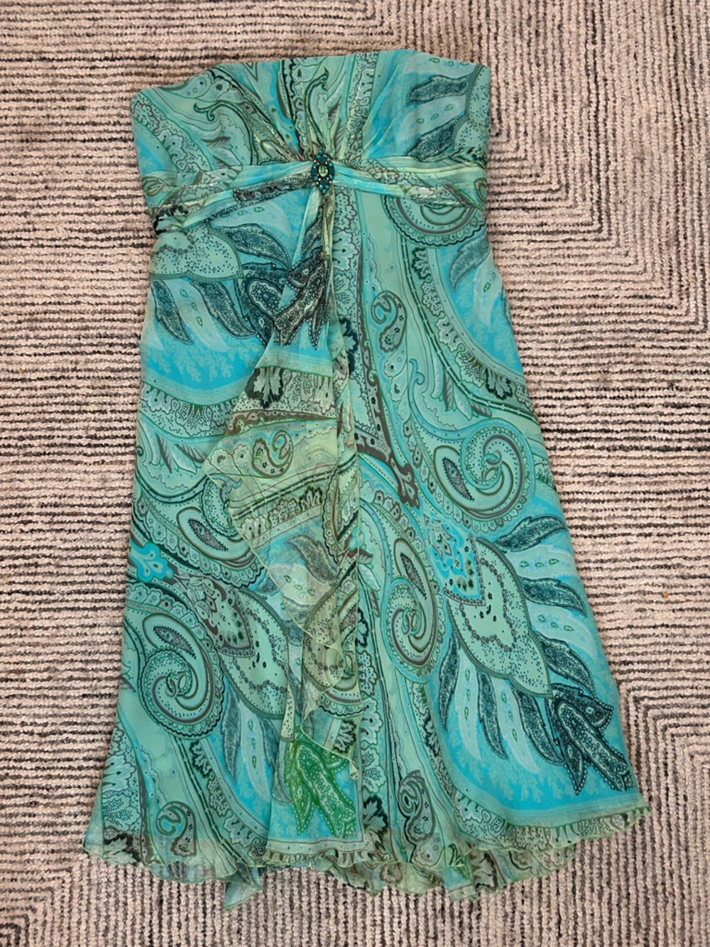 Y2K Teal Silk Mini Dress Fairy Mermaid Ethereal Laundry Shelli Segal Sz 8